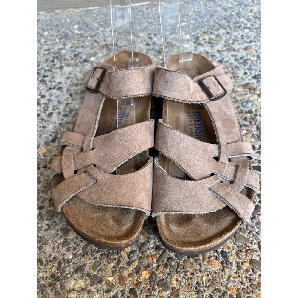 Birkenstock Pisa Taupe Suede Soft Footbed Strappy Sandals Slides Women's 7 EU 38 - Picture 6 of 10